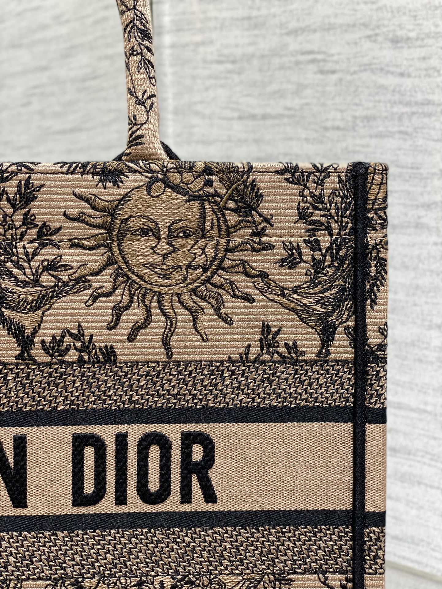 Medium Dior Book Tote Bag Beige and Black Toile de Jouy Soleil Embroidery